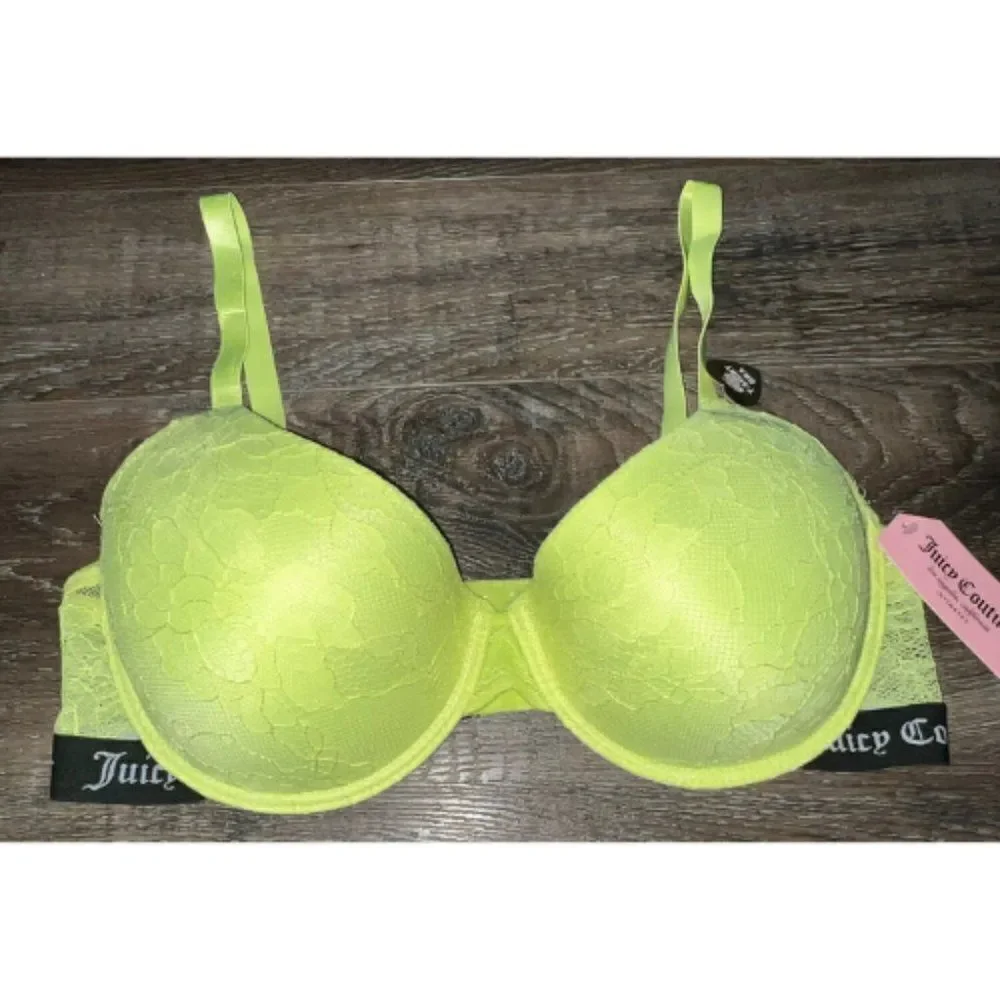 Juicy Couture Womens T-Shirt Bra Neon Yellow Lace lightlu padded- 40D